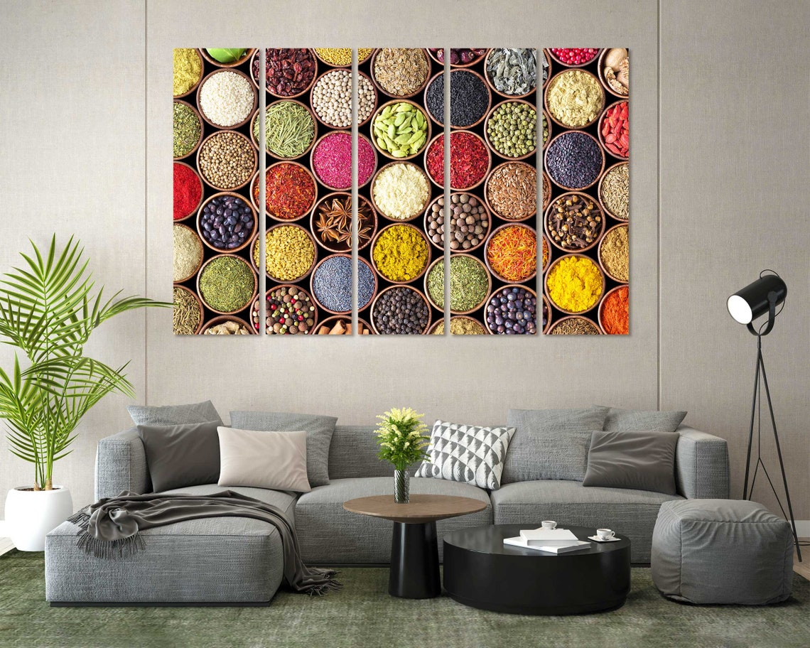 Colorful Spices In Wooden Bowls Kitchen Wall Decor Five Panel Poster - Image 2