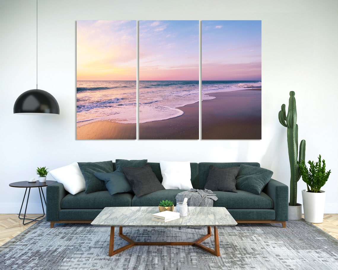 Pastel Beach Sunset Waves Gentle Shore Serene Coastal Travel Poster - Image 2