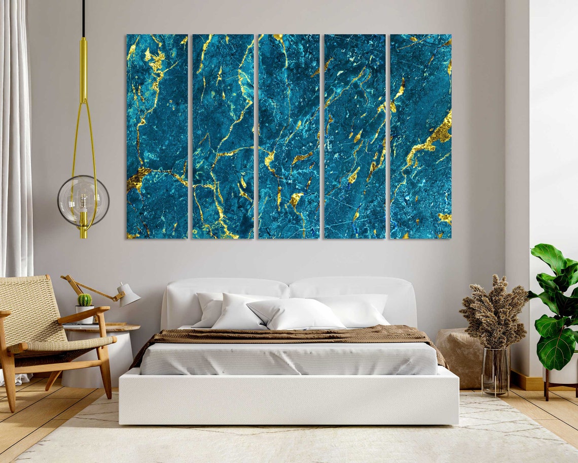 Blue Gold Marble Abstract Elegant Modern Living Room Wall Decor Poster - Image 8