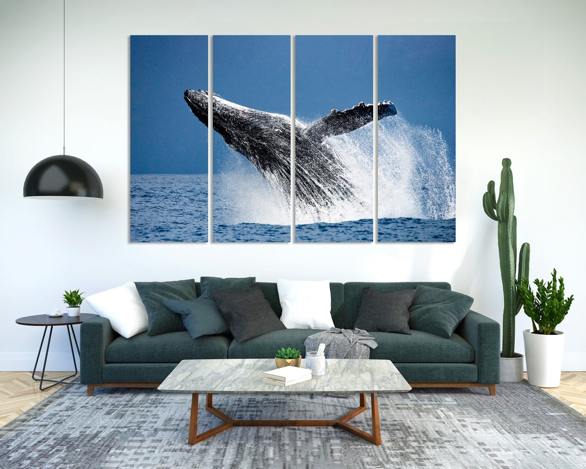 Humpback Whale Breaching Ocean Splash Blue Sea Wildlife Wall Poster - Image 2