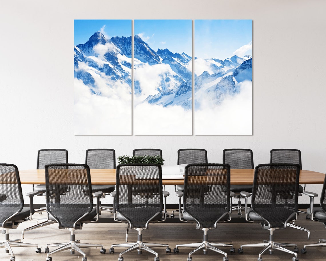 Snowy Blue Alps Peaks Towering Above White Clouds Mountain Poster - Image 4