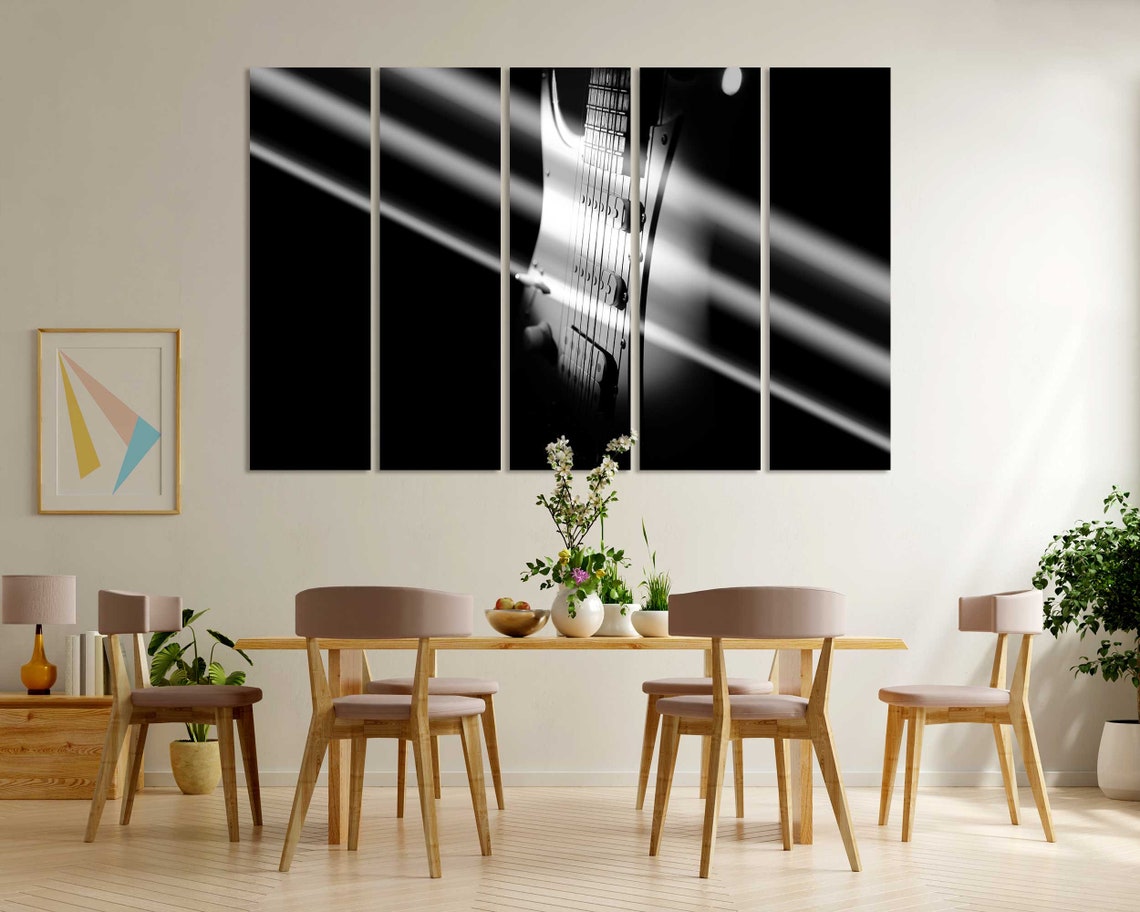 Black White Electric Guitar Sunbeam Rays Music Lover Wall Decor Poster - Image 6
