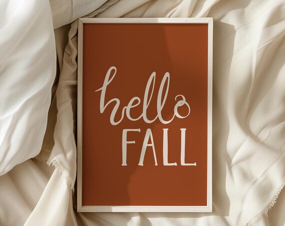Hello Fall Poster Print, Neutral Autumn Decor