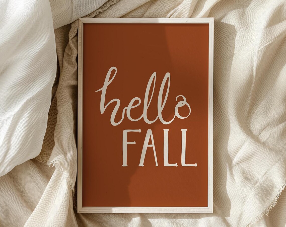 Hello Fall Poster Print, Neutral Autumn Decor