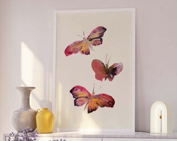 Moths Print Art Watercolor Butterflies Wall Print Autumnal Art Decor Cute Wall Art