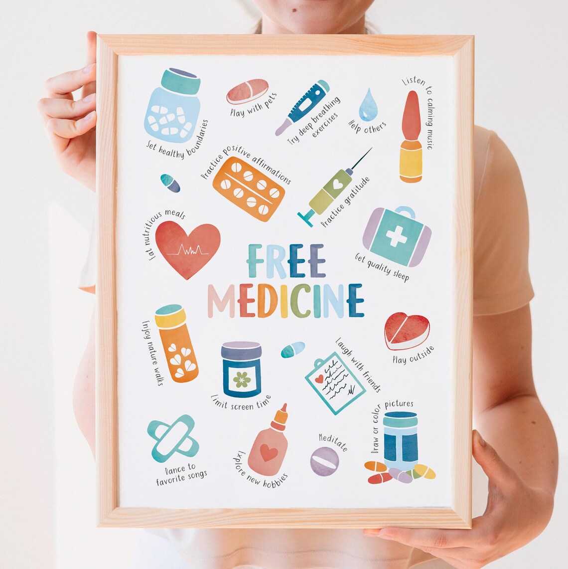 Free Medicine Wellness Habits Self Care Watercolor Therapy Poster - Image 7