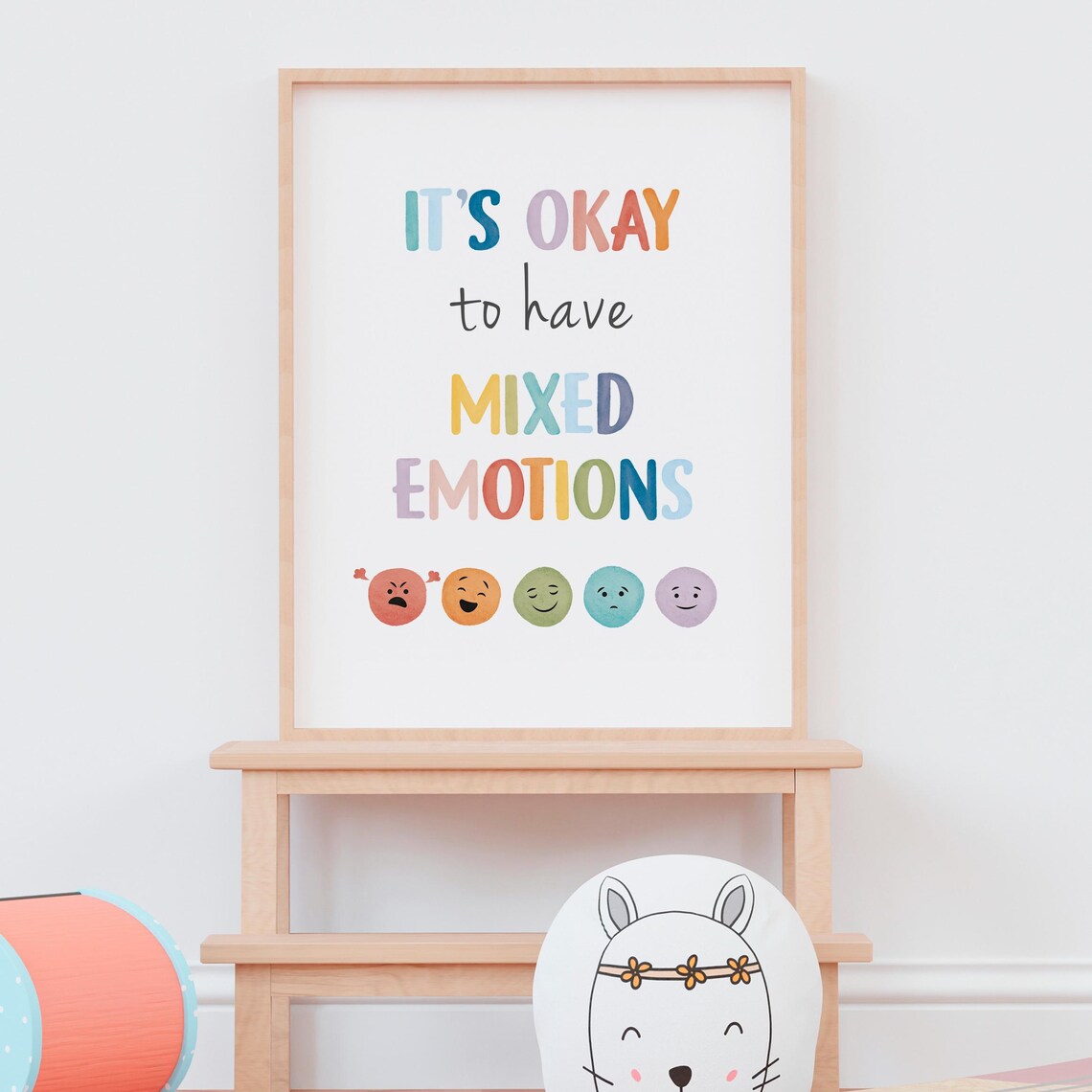 It Is Okay To Have Mixed Emotions Watercolor Faces Feelings Poster - Image 8
