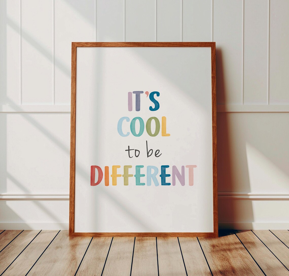 It Is Cool To Be Different Rainbow Watercolor Quote Kids Poster - Image 3