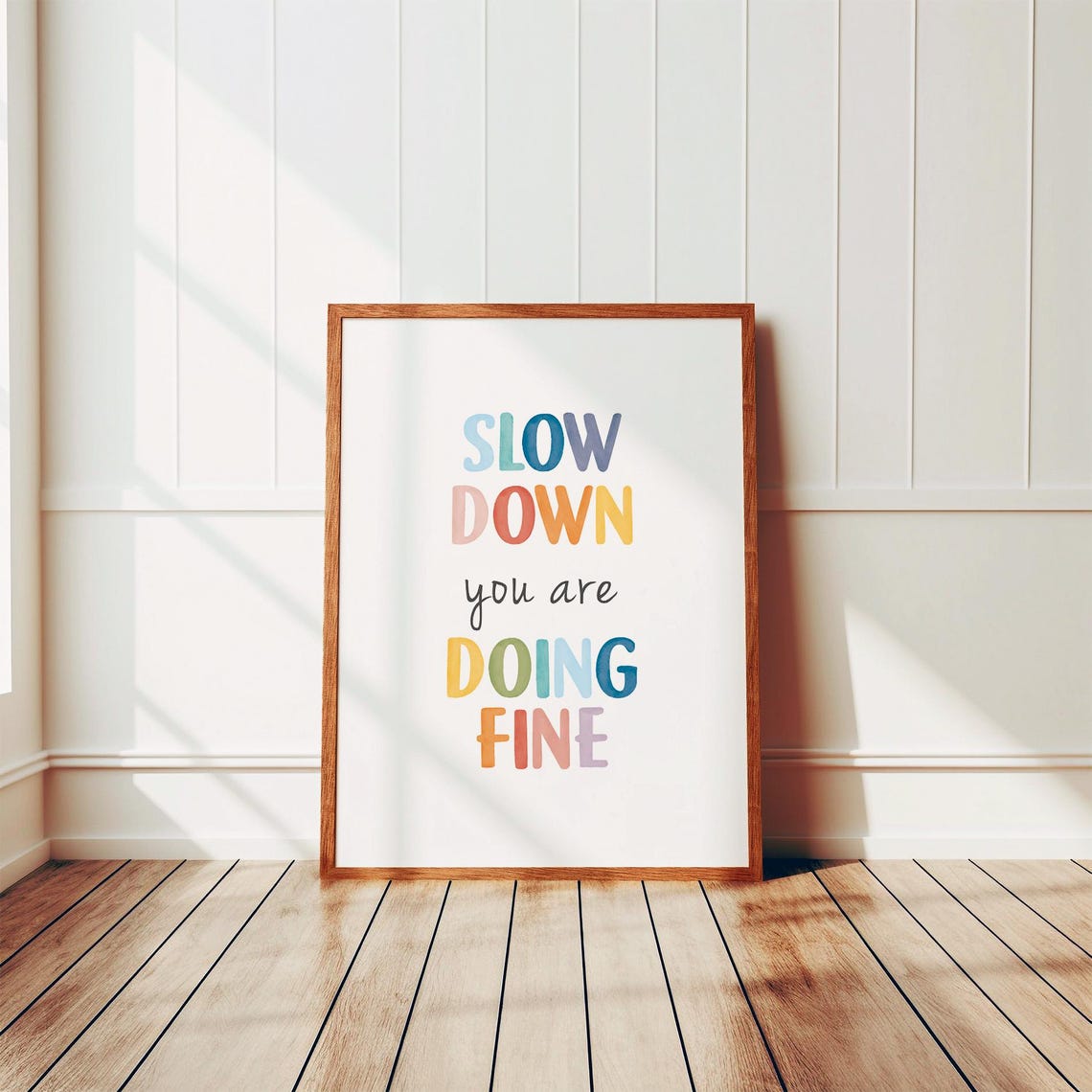 Slow Down You Are Doing Fine Rainbow Watercolor Quote Poster - Image 4