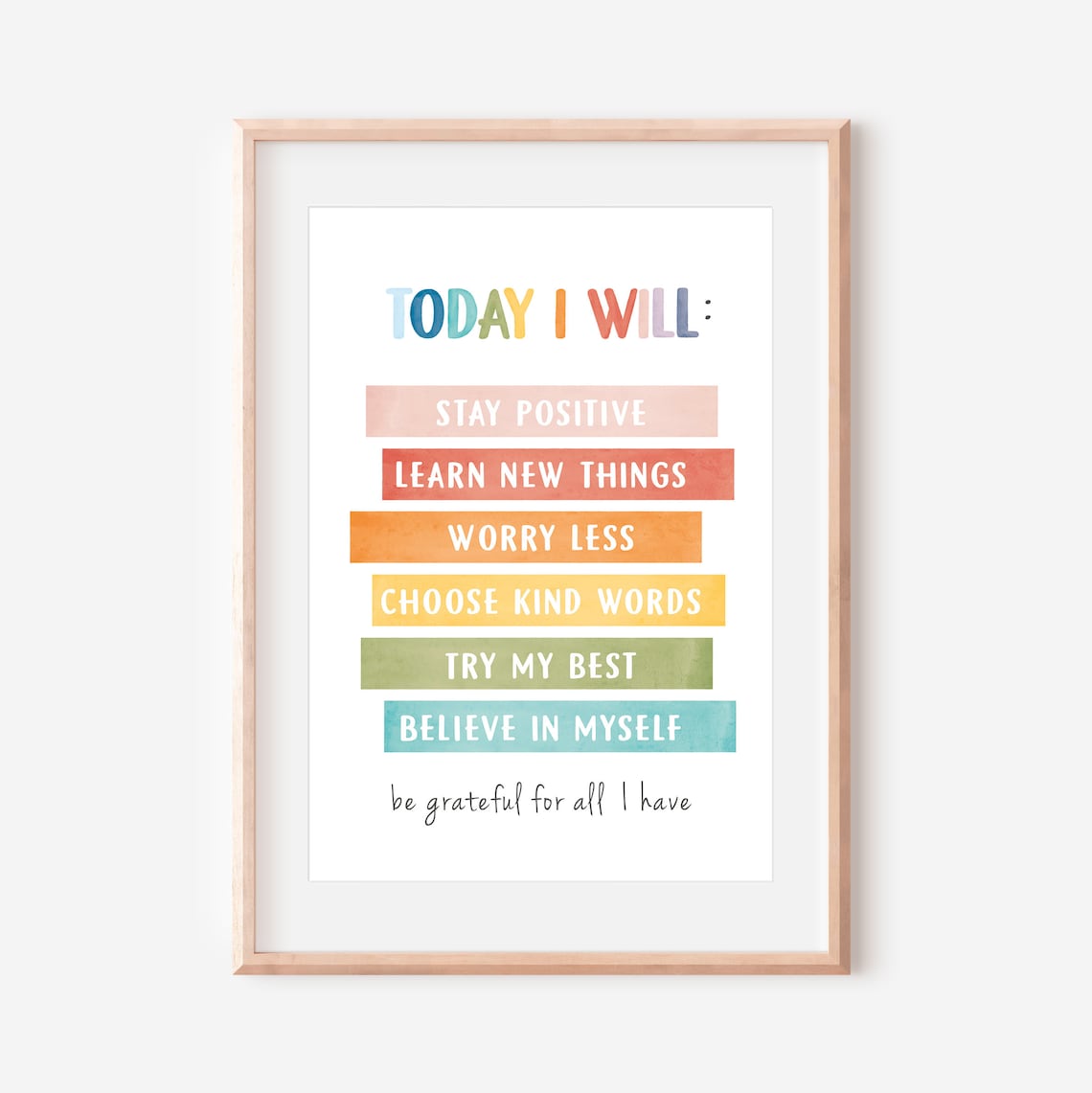 Today I Will Daily Affirmations Kids Rainbow Pastel Classroom Poster - Image 2