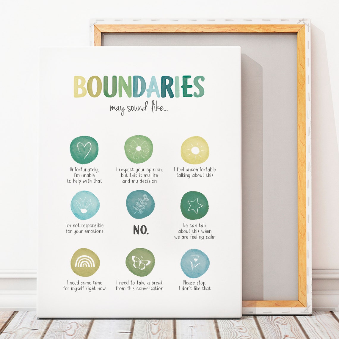 Boundaries Watercolor Self Respect Quotes Therapy Office Decor Poster