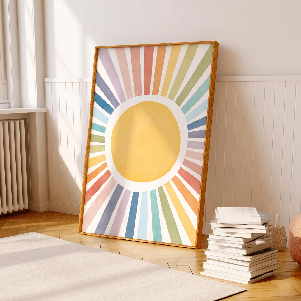 Sun Watercolor Nursery Print, Boho Playroom Decor