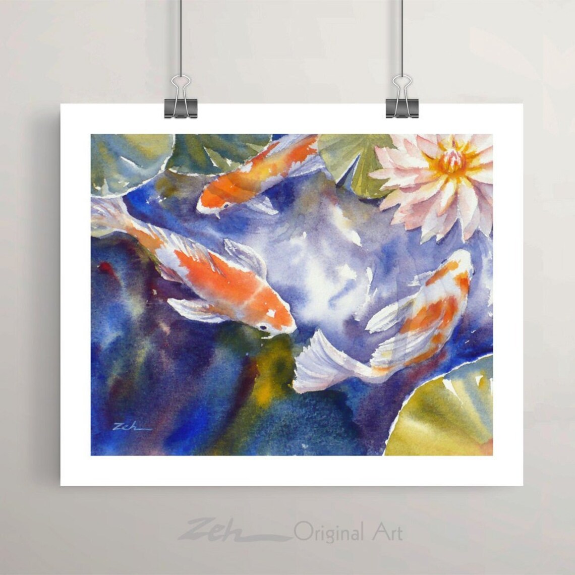 Koi Fish Koi Pond Watercolor Print by Janet Zeh