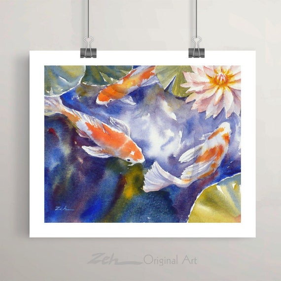 Koi Fish Koi Pond Watercolor Print by Janet Zeh