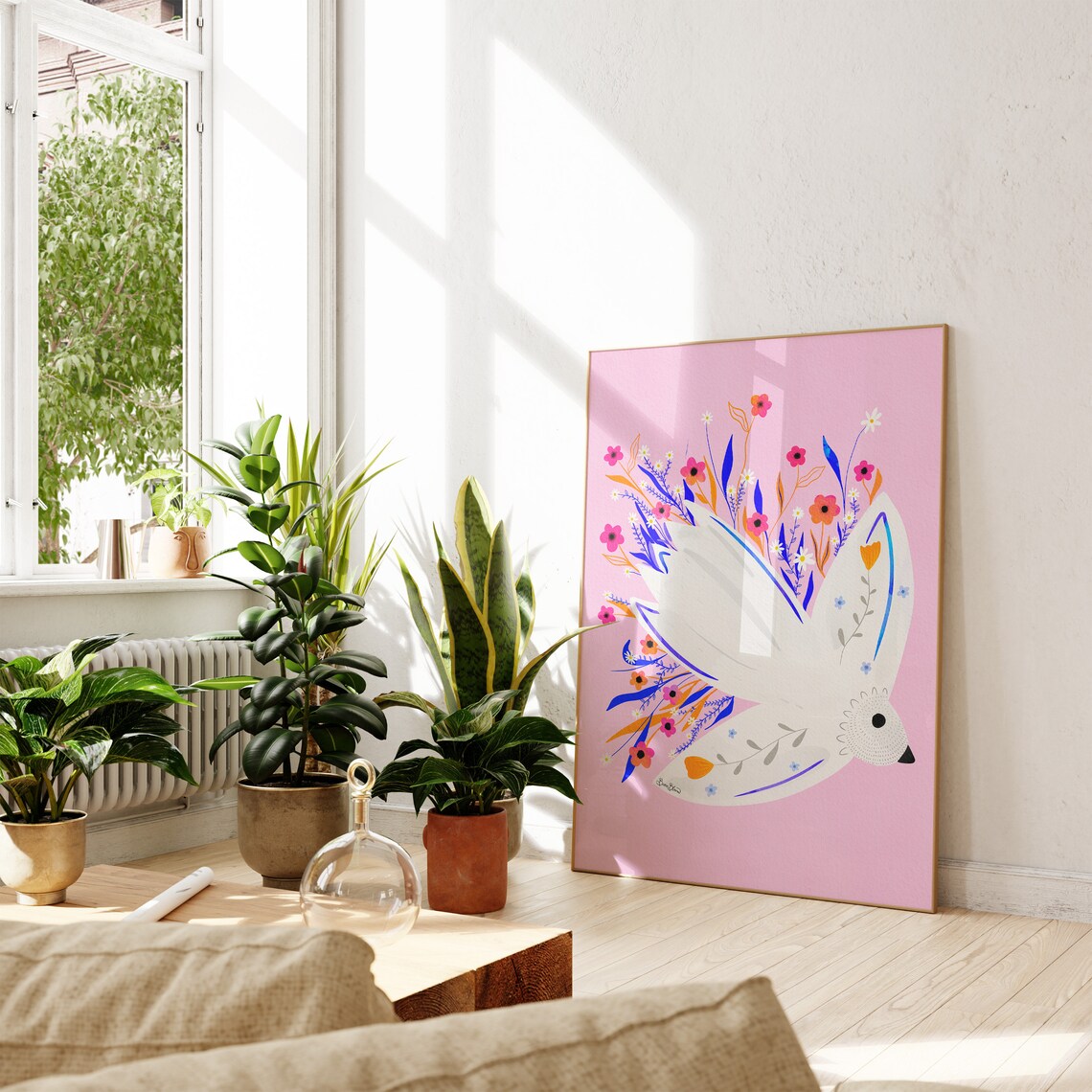 Pink Seagull Bird Wall Art, Boho Poster Print - Image 3