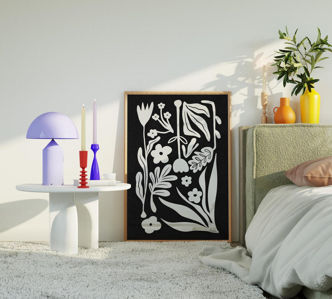 Modern Black And White Nordic Floral Cutout Botanical Art Poster - Image 4