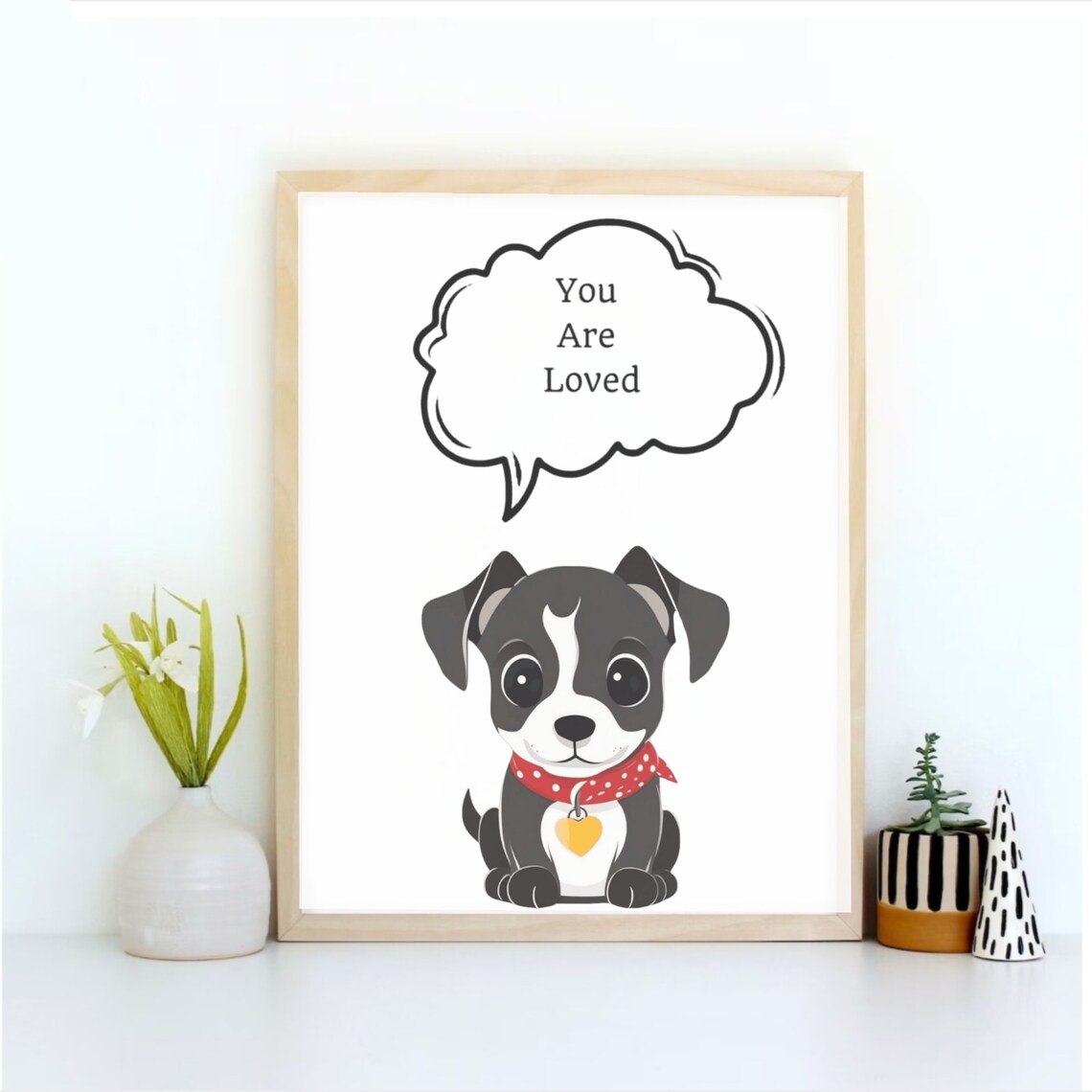 You Are Loved Cute Puppy Dog With Red Bandana Nursery Poster