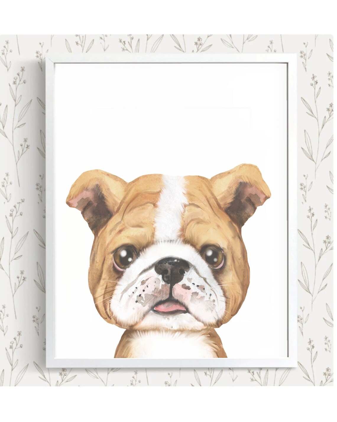 Cute Bulldog Puppy Watercolor Dog Portrait Nursery Kids Room Poster - Image 2