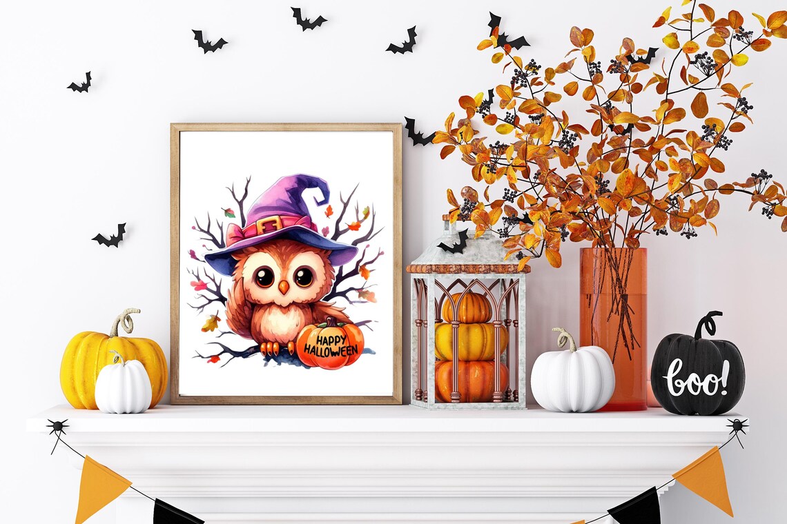 Owl Halloween Kids Halloween Decor Owl Wall Art Happy Halloween Poster Kids Playroom Halloween Party Decor Party Signs Cute Owl - Image 2