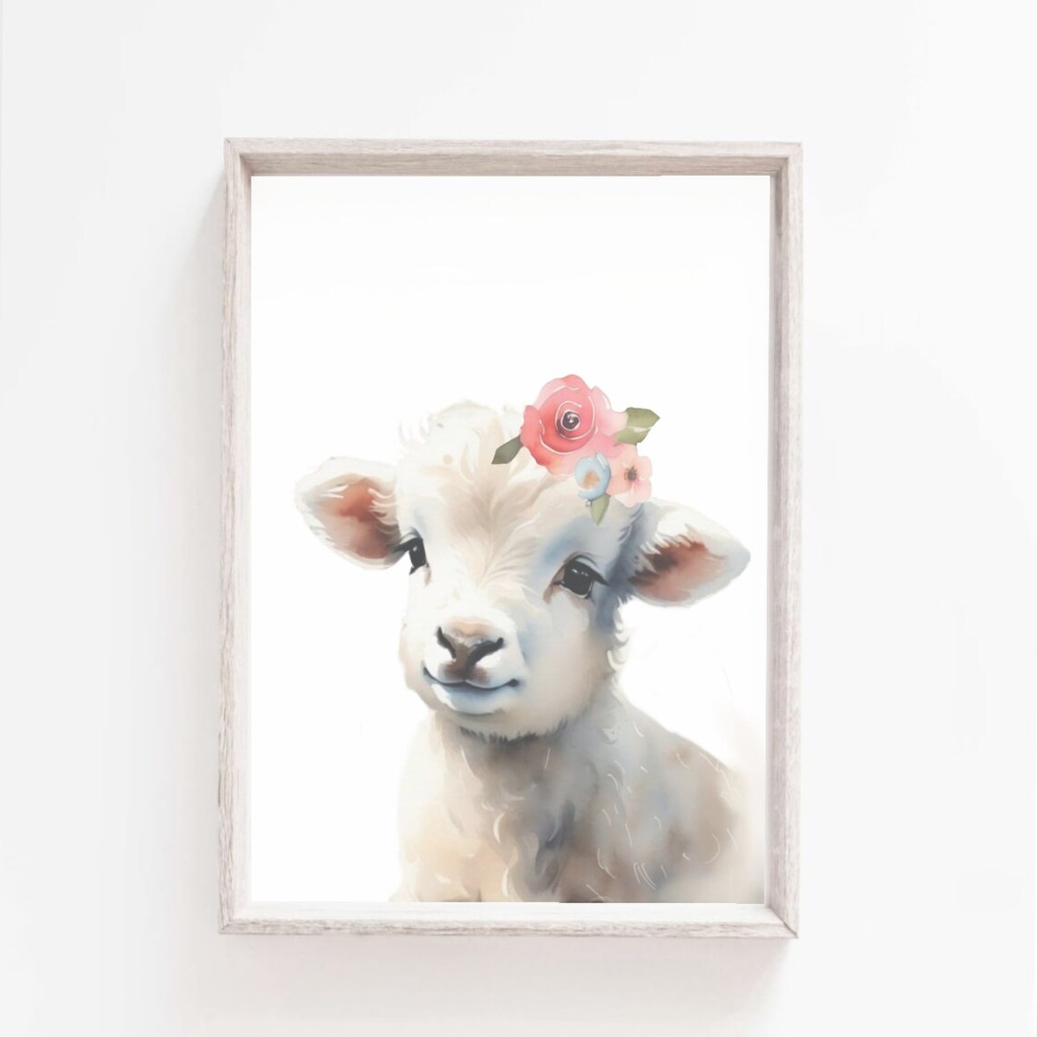 Sweet Baby Lamb Flower Crown Watercolor Nursery Room Art Poster