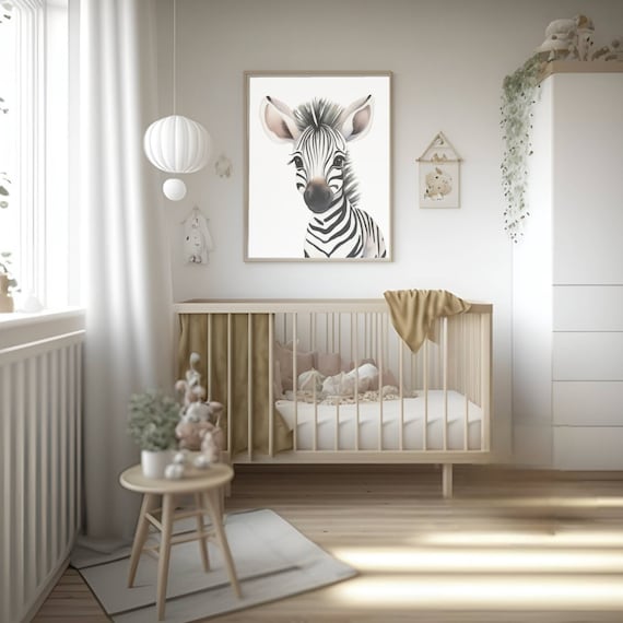 Baby Zebra Portrait Safari Nursery Decor Black White Stripe Poster