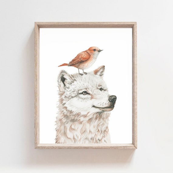 Wolf Poster Print Wolf Wall Art Nursery Wall Decor Watercolor Wolf Painting Baby Animal Print Safar Art Woodland Theme Decor