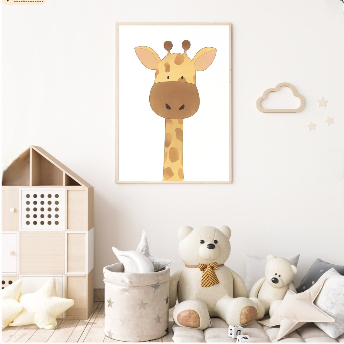 Peeking Giraffe Head Minimalist Safari Nursery Room Wall Art - Image 2