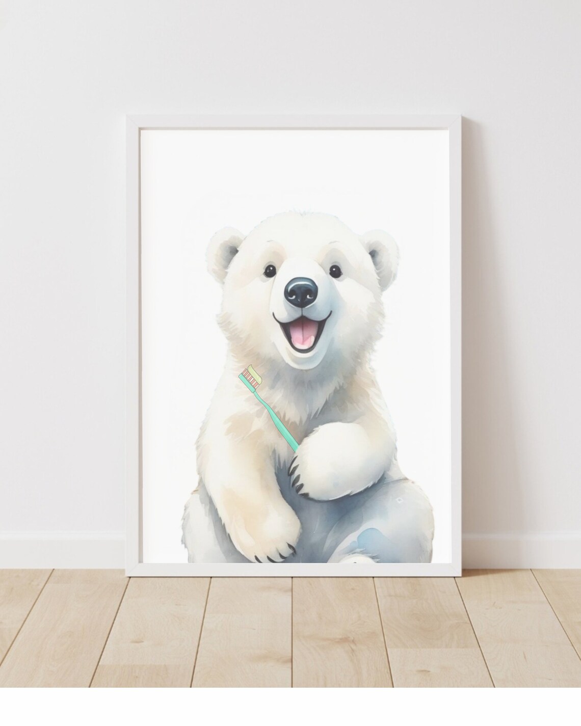 Brush Your Teeth Polar Bear Bathroom Kids Educational Wall Poster
