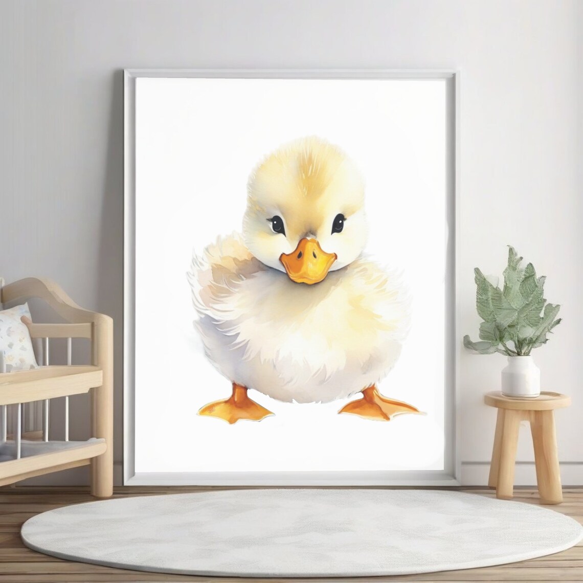 Fluffy Yellow Duckling Watercolor Baby Duck Nursery Wall Poster
