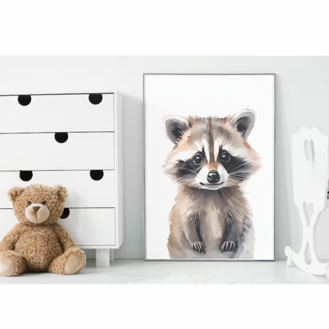 Sweet Baby Raccoon Watercolor Woodland Big-Eyed Nursery Poster - Image 2
