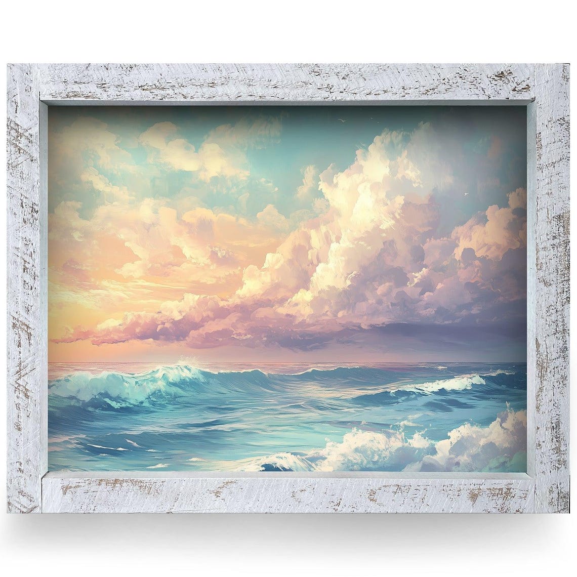 Turquoise Ocean Waves Under a Dramatic Sunset Cloudscape Poster