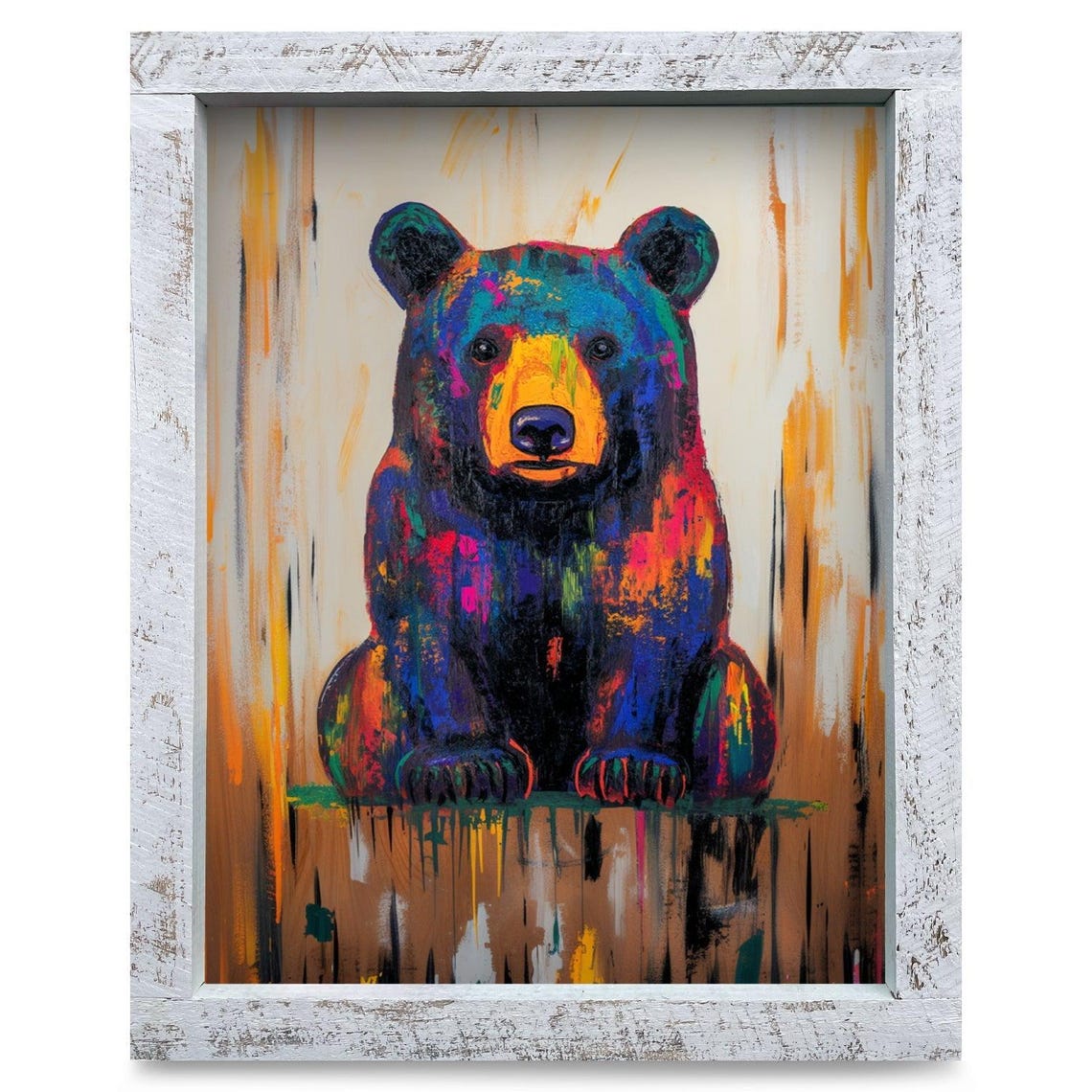 Colorful Abstract Black Bear Portrait Modern Wildlife Poster