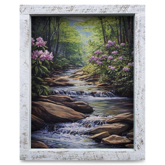 Blue Ridge Stream Real Wood Framed Wall Art Print