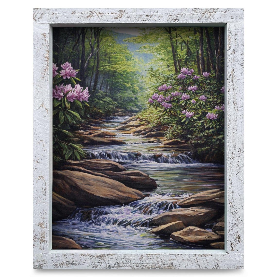Blue Ridge Stream Real Wood Framed Wall Art Print