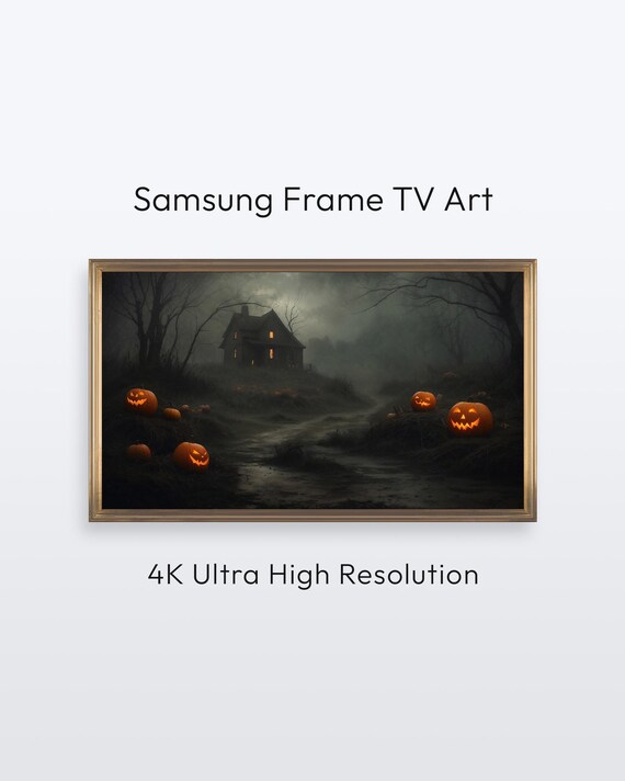 Halloween Art For Samsung Frame Tv Haunted House With Pumpkins 4k Print