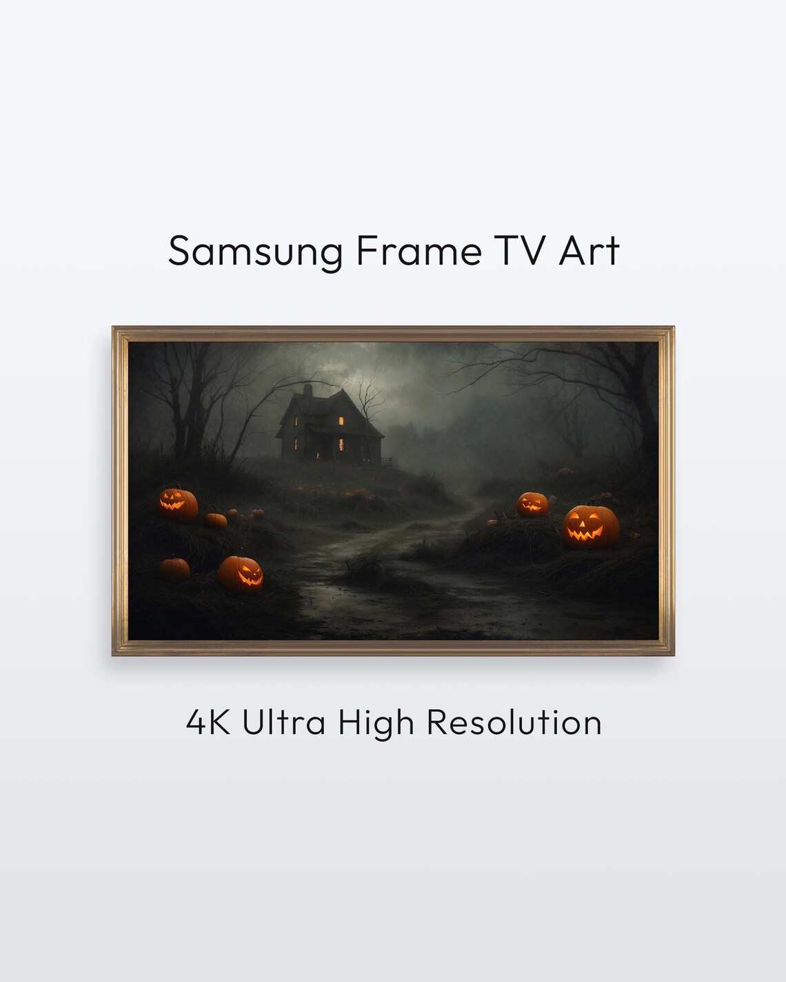 Halloween Art For Samsung Frame Tv Haunted House With Pumpkins 4k Print