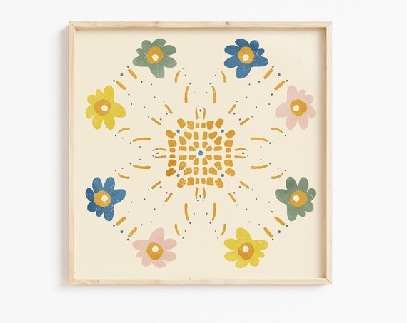 Wildflowers Tile No 15 Hand Painted Floral Sunburst Pattern Art Poster