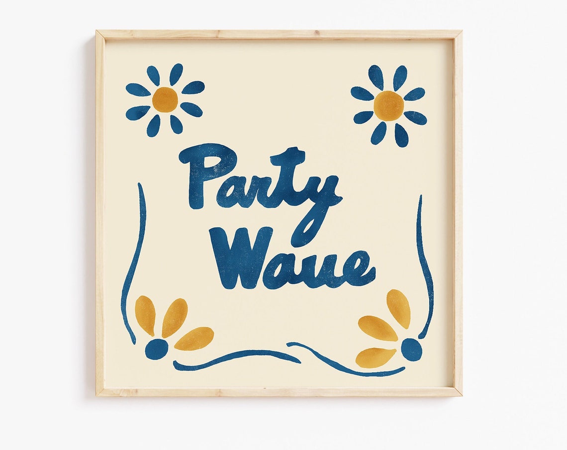 Party Wave Script Floral Mexican Tile Typography Party Art Poster