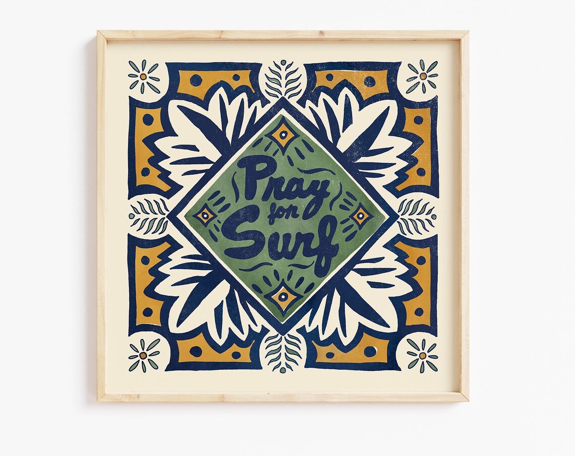 Pray For Surf Tile No7, Talavera Surf Decor