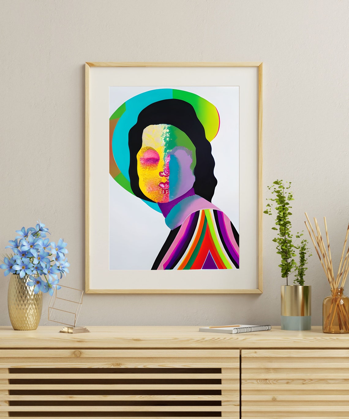 Vapor Neon Gradient Woman Portrait Rainbow Halo Abstract Print - Image 3