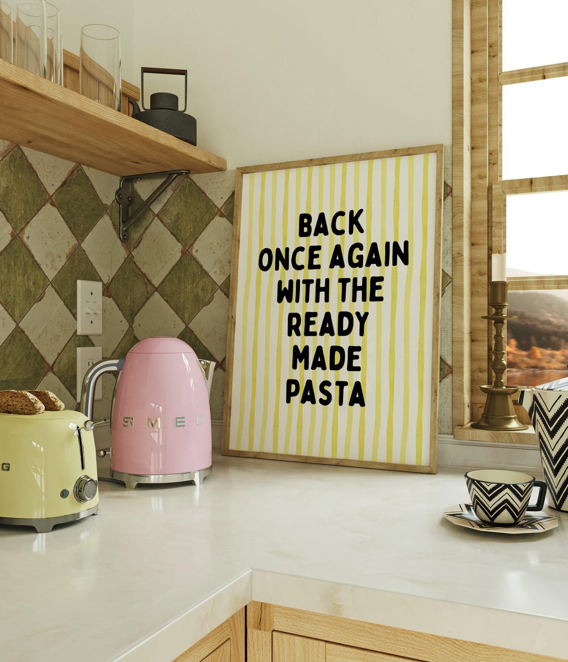 Back Once Again Ready Made Pasta Bold Black Yellow Stripe Poster