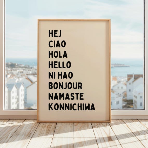 Hello Different Languages Poster Print Beige Black