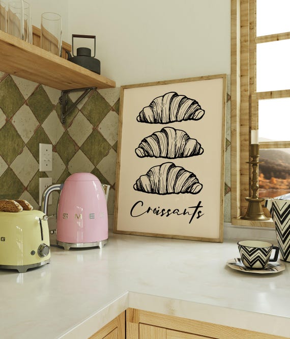 Croissants Print Food Illustration Poster Kitchen Wall Art Bakery Pastry Lover Gift Minimalist
