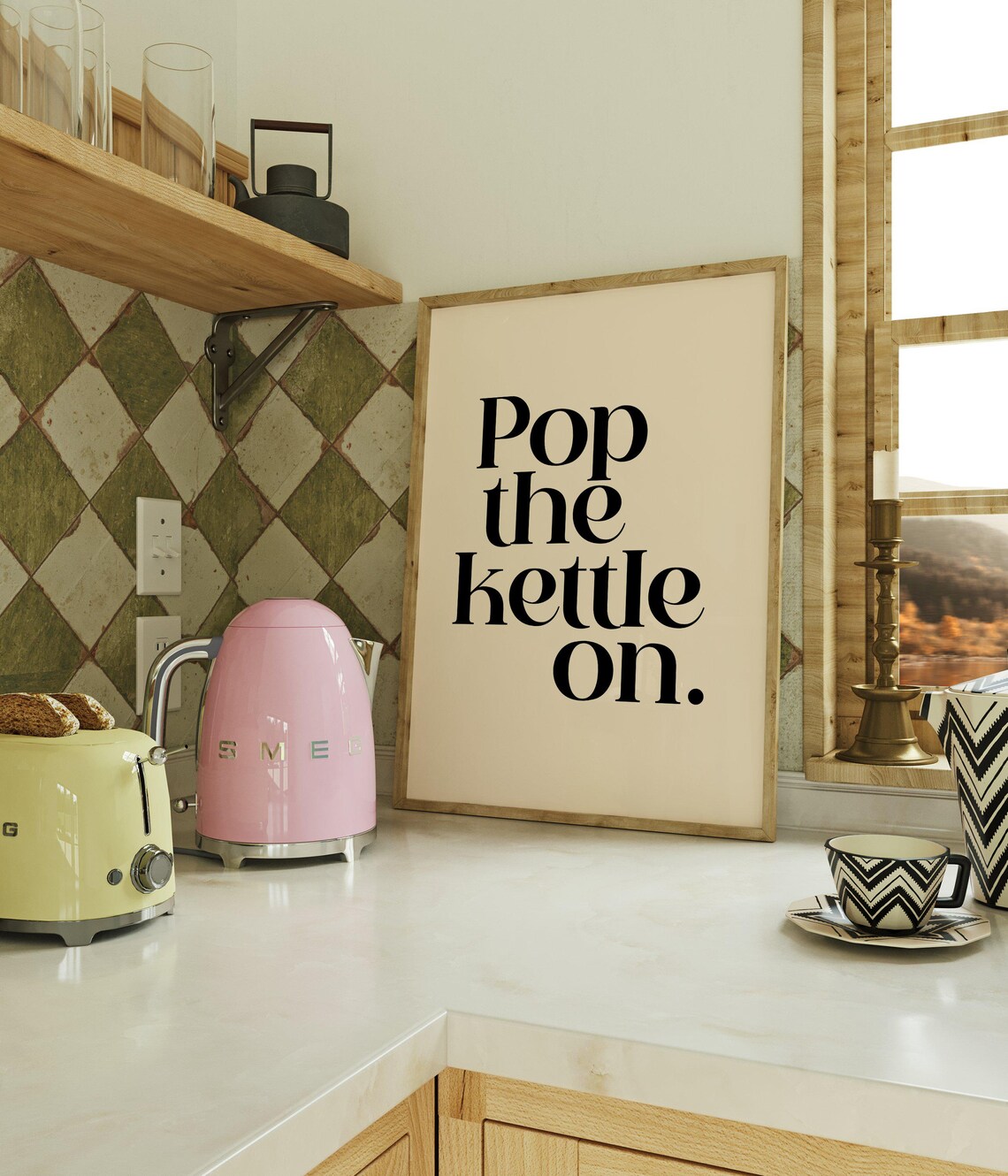 Pop The Kettle On Funny British Kitchen Art Print