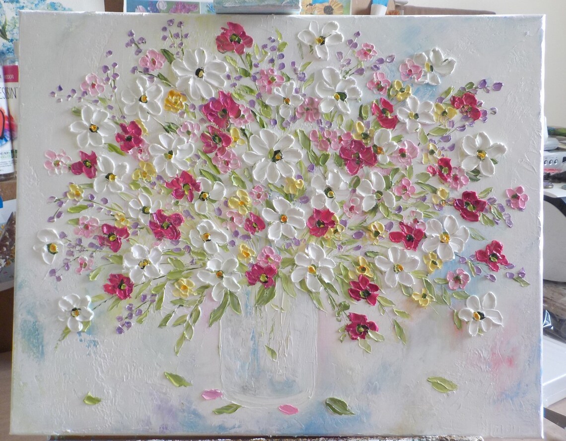 Custom Whimsical Rose Floral Oil Impasto Art Print - Image 3