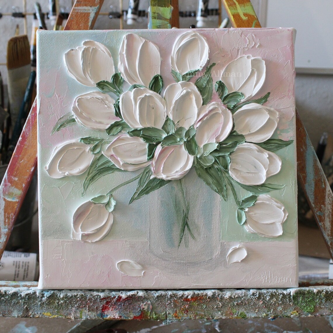 Custom Fresh White and Pale Pink Tulips Nursery Art Print - Image 3
