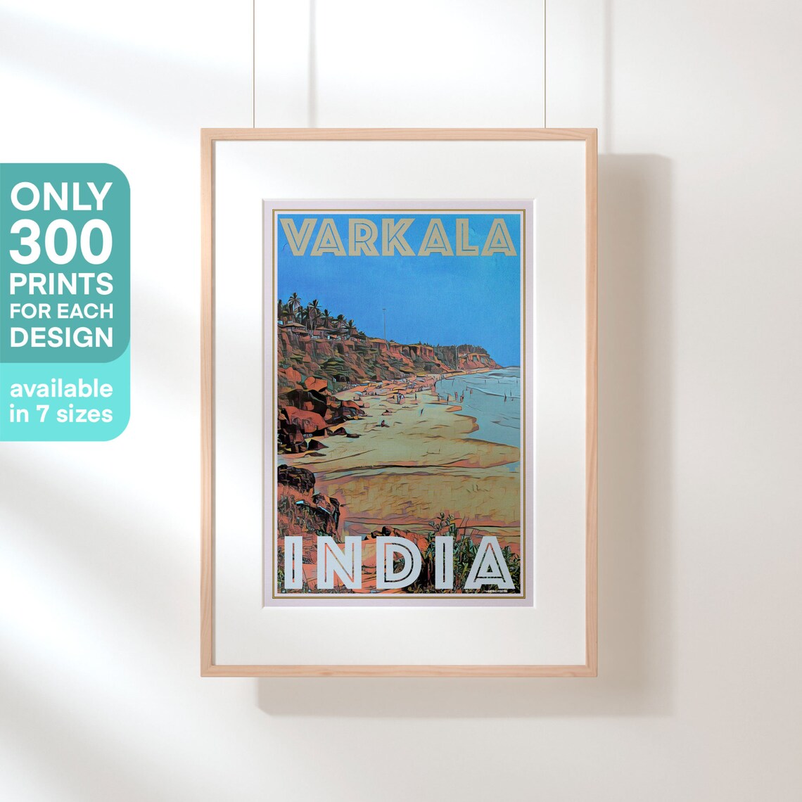 Varkala India Vintage Travel Poster With Red Cliff Beach Ocean View - Image 3