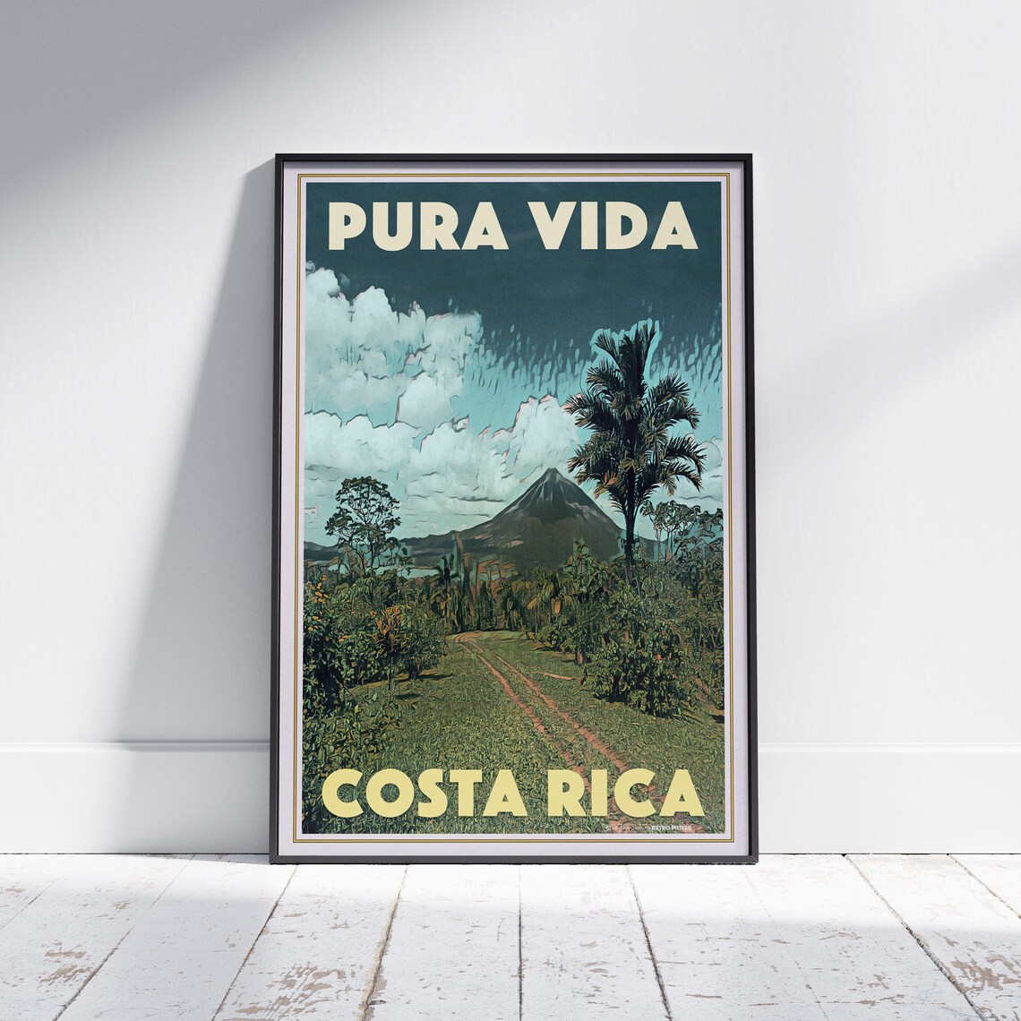Costa Rica Pura Vida Arenal Volcano Jungle Retro Travel Poster
