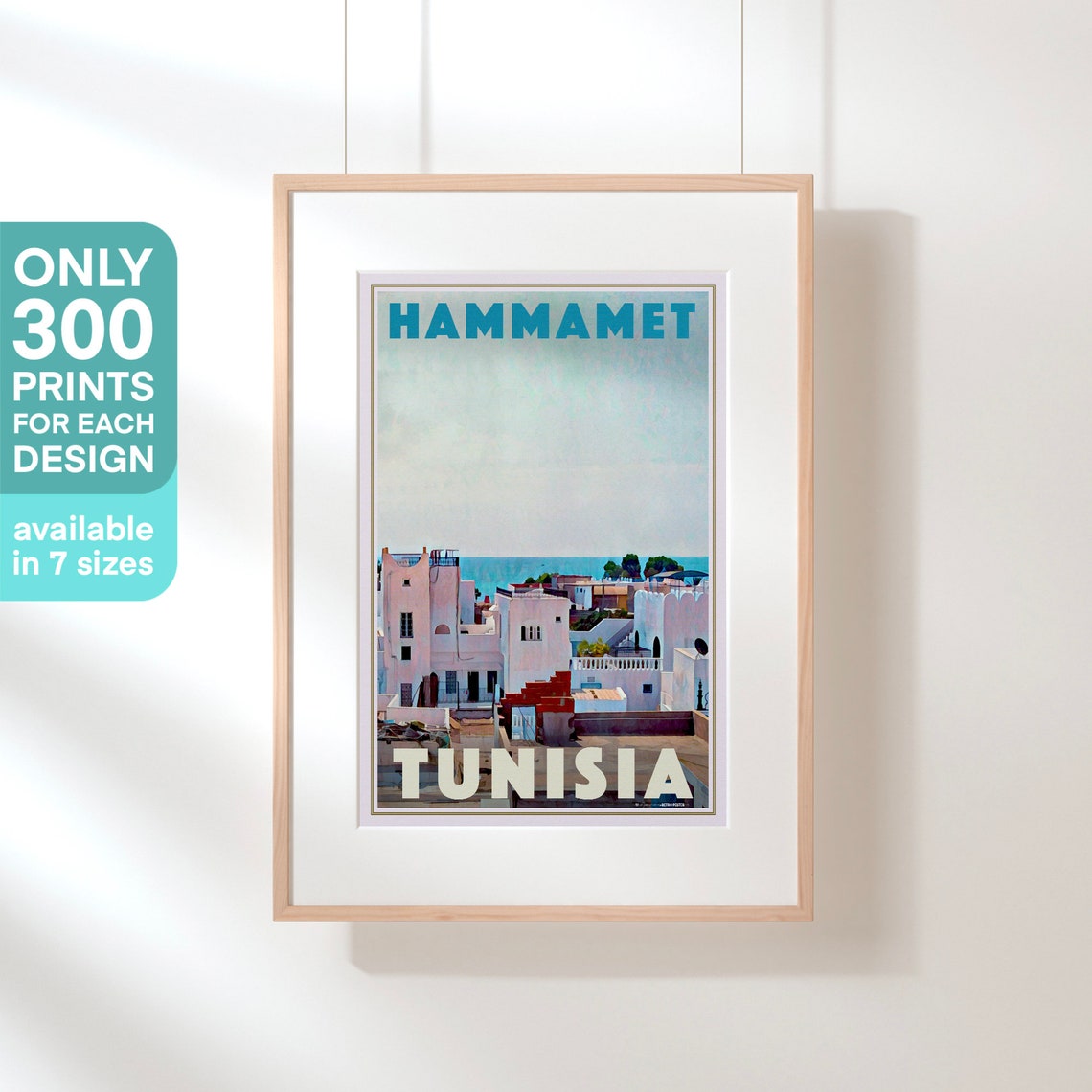 Hammamet Tunisia Whitewashed Old Town Coast Retro Travel Poster - Image 3