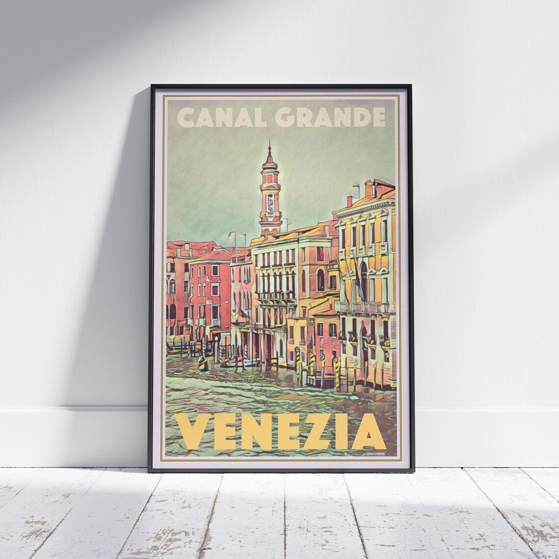 Venezia Canal Grande Retro Travel Poster Italian Palace Waterfront Art